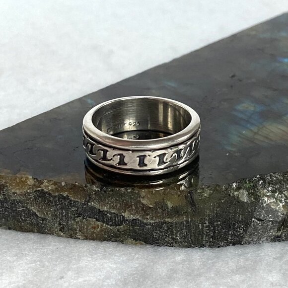 Sterling Silver 925 Mexico Curb Chain Pattern Spinner Band Ring Sz 9.5 - 9.75 - Picture 4 of 13